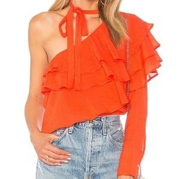 NWT Line & Dot One Shoulder Ruffle Top size - S - Picture 2 of 4